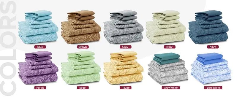 Lux Decor 6Pcs Microfiber Paisley Bed Sheet Set-King Bed Sheet-Hypoallergenic Printed Queen Sheets-16" Deep Pocket Bedding Set - Omega Lifestyles