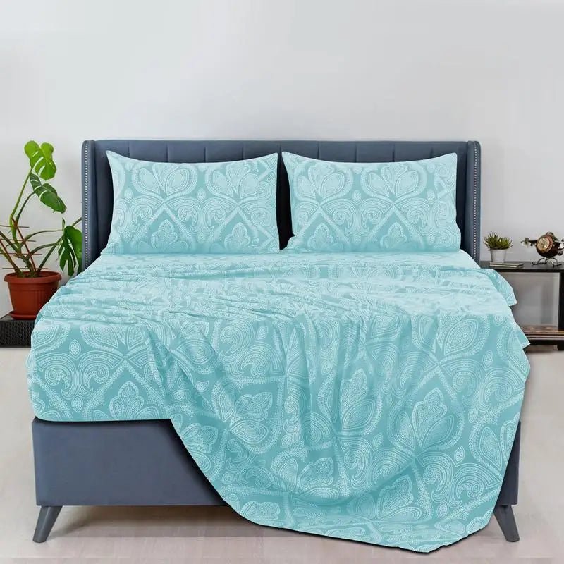 Lux Decor 6Pcs Microfiber Paisley Bed Sheet Set-King Bed Sheet-Hypoallergenic Printed Queen Sheets-16" Deep Pocket Bedding Set - Omega Lifestyles