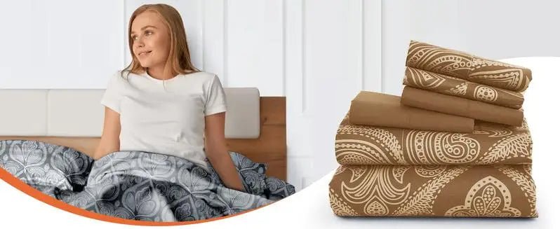 Lux Decor 6Pcs Microfiber Paisley Bed Sheet Set-King Bed Sheet-Hypoallergenic Printed Queen Sheets-16" Deep Pocket Bedding Set - Omega Lifestyles