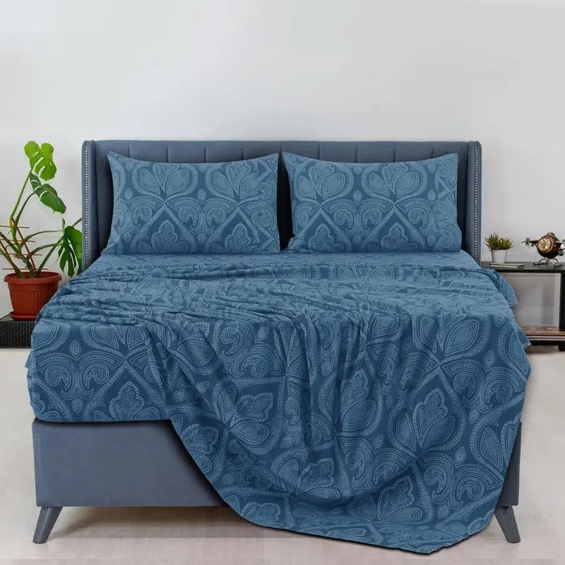 Lux Decor 6Pcs Microfiber Paisley Bed Sheet Set-King Bed Sheet-Hypoallergenic Printed Queen Sheets-16" Deep Pocket Bedding Set - Omega Lifestyles