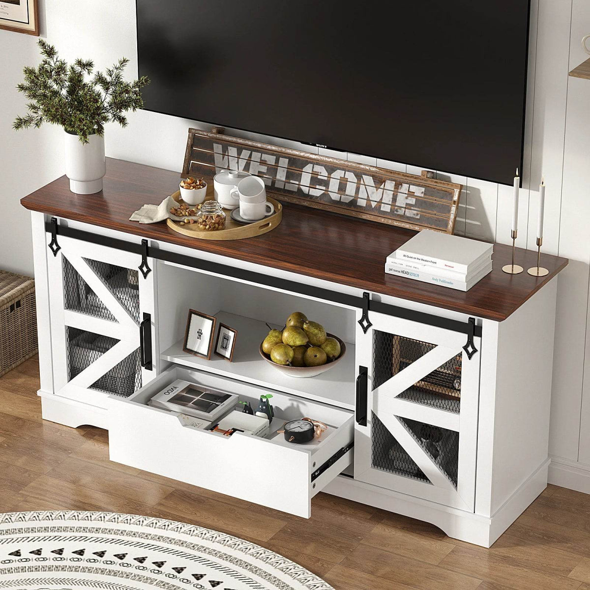 Modern TV Stand for TVs up to 60’’, Entertainment Center w/1 Drawer & 2 Storage Cabinets, Large Media Console Cabinet - Sleep Galleria