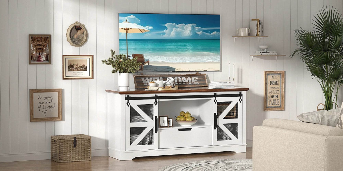 Modern TV Stand for TVs up to 60’’, Entertainment Center w/1 Drawer & 2 Storage Cabinets, Large Media Console Cabinet - Sleep Galleria