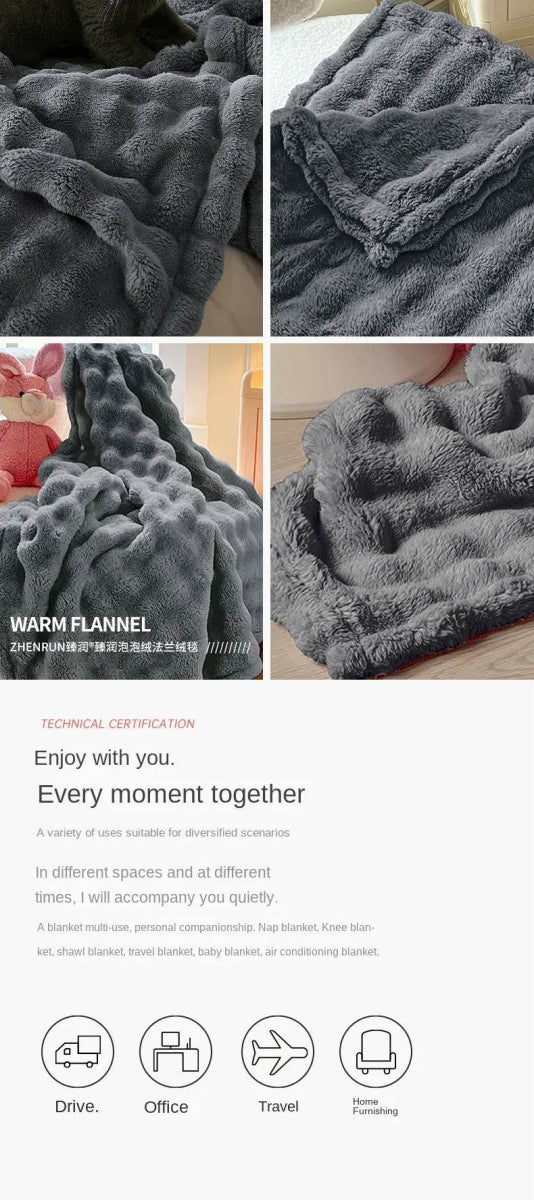 Multifunctional Bubble Velvet Flannel Blanket, Light Luxury Faux Fur, Faux Rabbit Fur, Office Blanket - Sleep Galleria