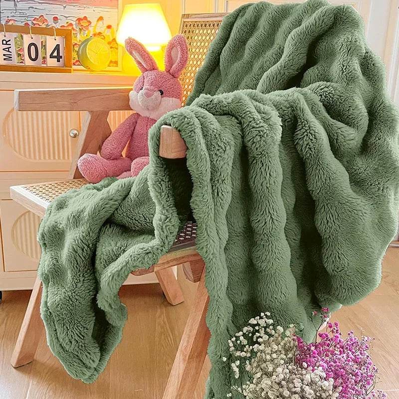 Multifunctional Bubble Velvet Flannel Blanket, Light Luxury Faux Fur, Faux Rabbit Fur, Office Blanket - Sleep Galleria
