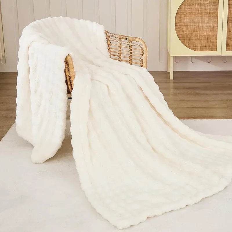 Multifunctional Bubble Velvet Flannel Blanket, Light Luxury Faux Fur, Faux Rabbit Fur, Office Blanket - Sleep Galleria