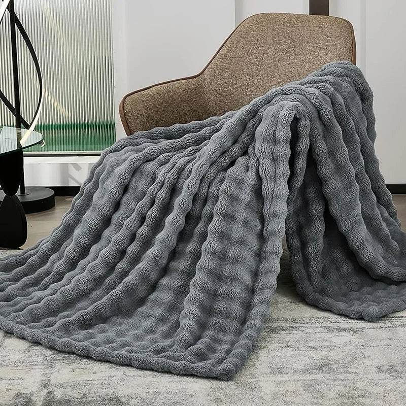 Multifunctional Bubble Velvet Flannel Blanket, Light Luxury Faux Fur, Faux Rabbit Fur, Office Blanket - Sleep Galleria