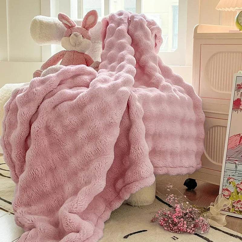 Multifunctional Bubble Velvet Flannel Blanket, Light Luxury Faux Fur, Faux Rabbit Fur, Office Blanket - Sleep Galleria