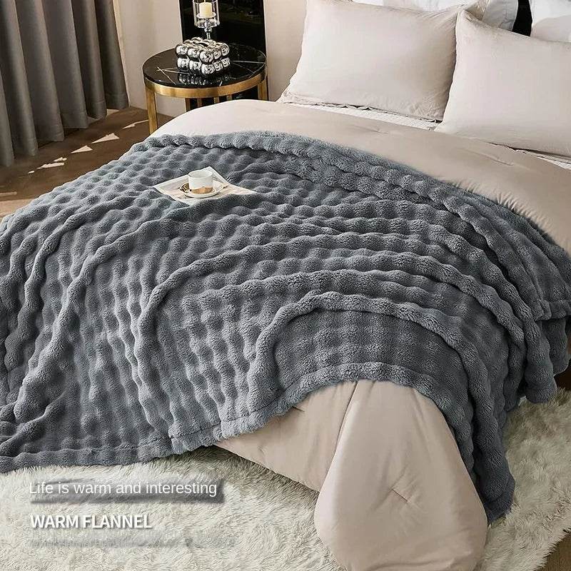 Multifunctional Bubble Velvet Flannel Blanket, Light Luxury Faux Fur, Faux Rabbit Fur, Office Blanket - Sleep Galleria