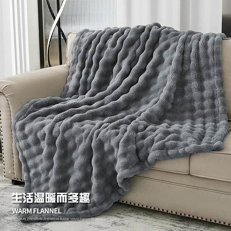 Multifunctional Bubble Velvet Flannel Blanket, Light Luxury Faux Fur, Faux Rabbit Fur, Office Blanket - Sleep Galleria
