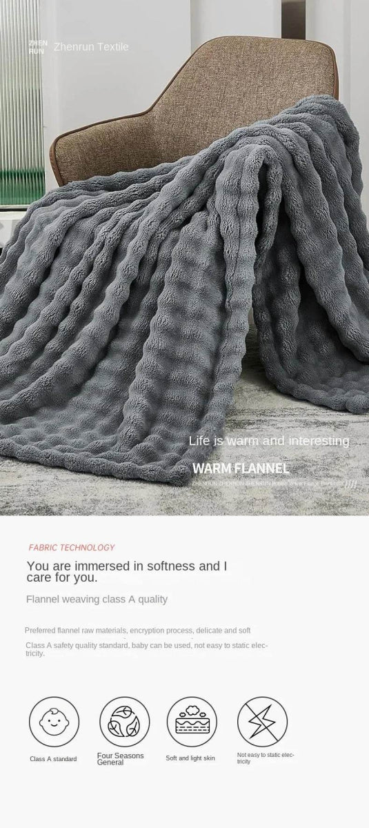 Multifunctional Bubble Velvet Flannel Blanket, Light Luxury Faux Fur, Faux Rabbit Fur, Office Blanket - Sleep Galleria