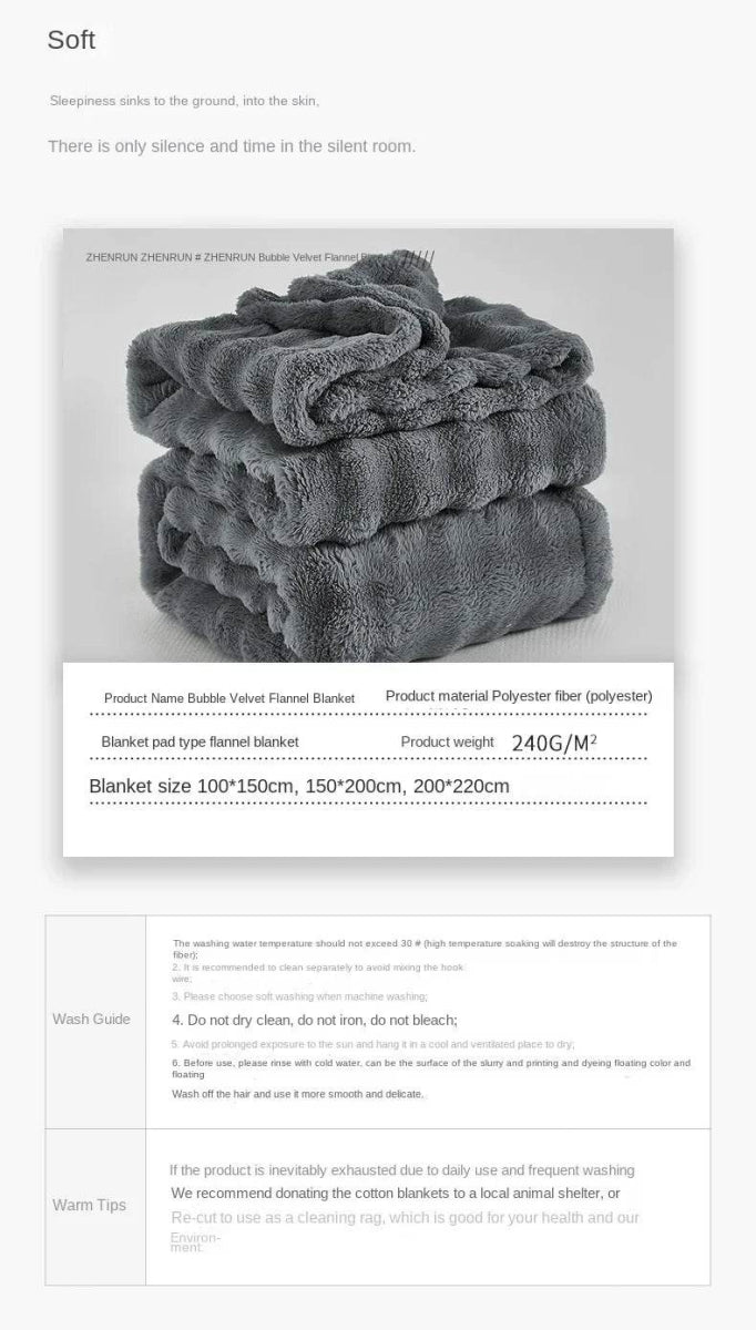 Multifunctional Bubble Velvet Flannel Blanket, Light Luxury Faux Fur, Faux Rabbit Fur, Office Blanket - Sleep Galleria