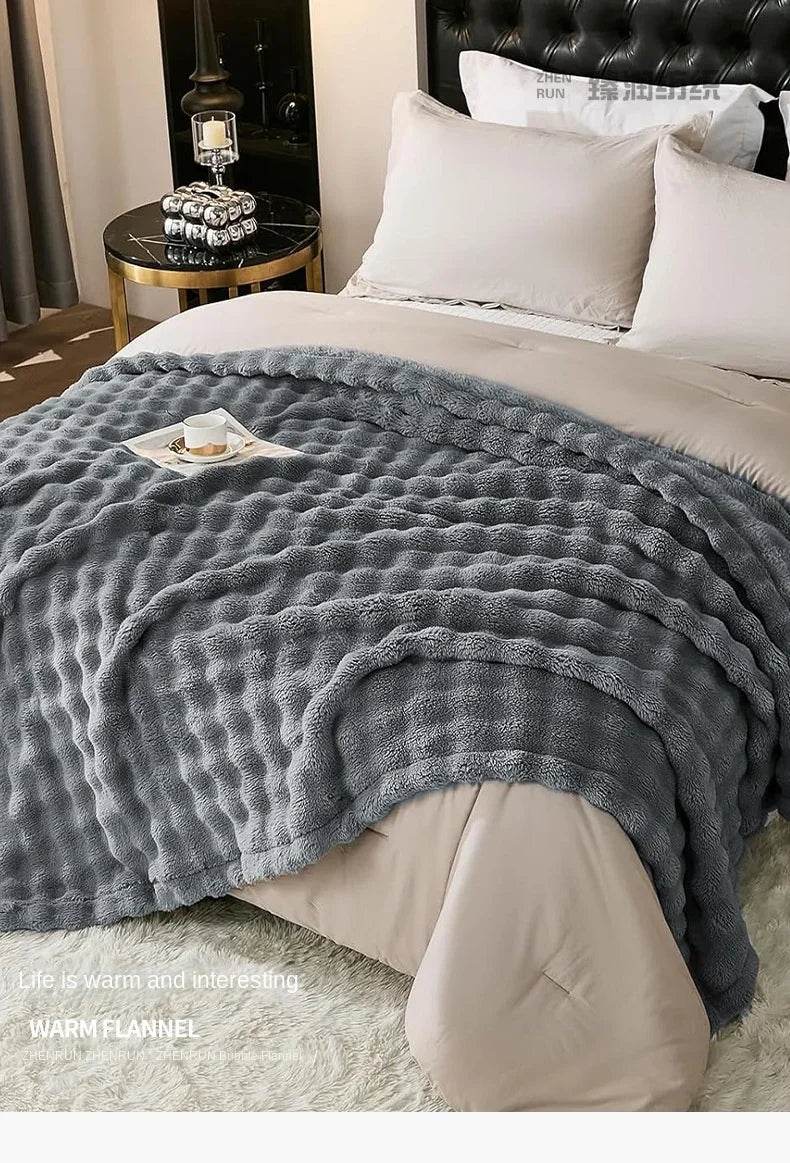 Multifunctional Bubble Velvet Flannel Blanket, Light Luxury Faux Fur, Faux Rabbit Fur, Office Blanket - Sleep Galleria