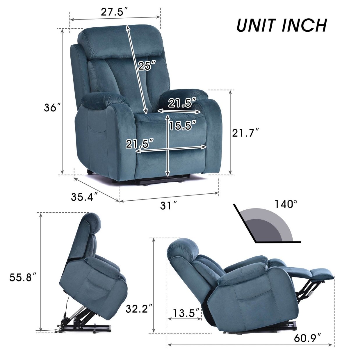 Navy Blue Power Lift Chair Recliner - Sleep Galleria