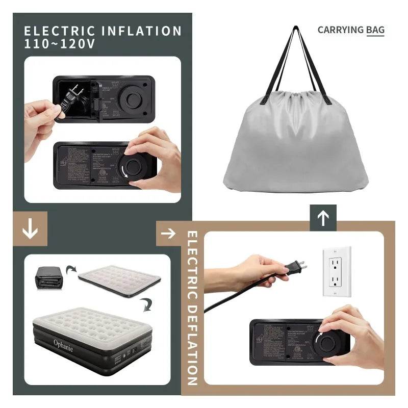 Ophanie Queen Air Mattress, 18-Inch Elevated Inflatable Bed with Built-in Pump, Puncture-Resistant, Quick Inflation/Deflation - Sleep Galleria