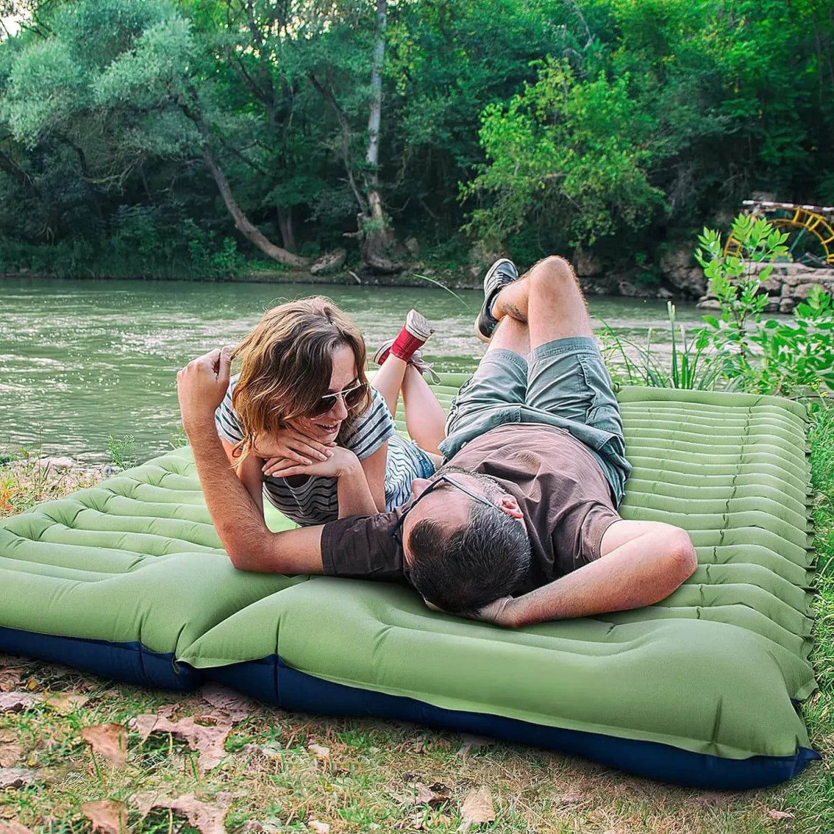 Outdoor 2 Persons Travel Bed Air Mat Double Sleeping Pad for Camping Self-Inflating Mat Sleeping Mattress with Pillow for Hiking - Sleep Galleria