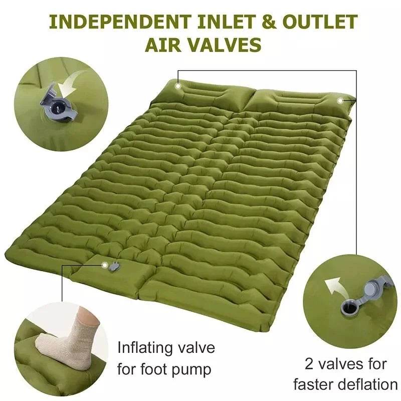 Outdoor 2 Persons Travel Bed Air Mat Double Sleeping Pad for Camping Self-Inflating Mat Sleeping Mattress with Pillow for Hiking - Sleep Galleria