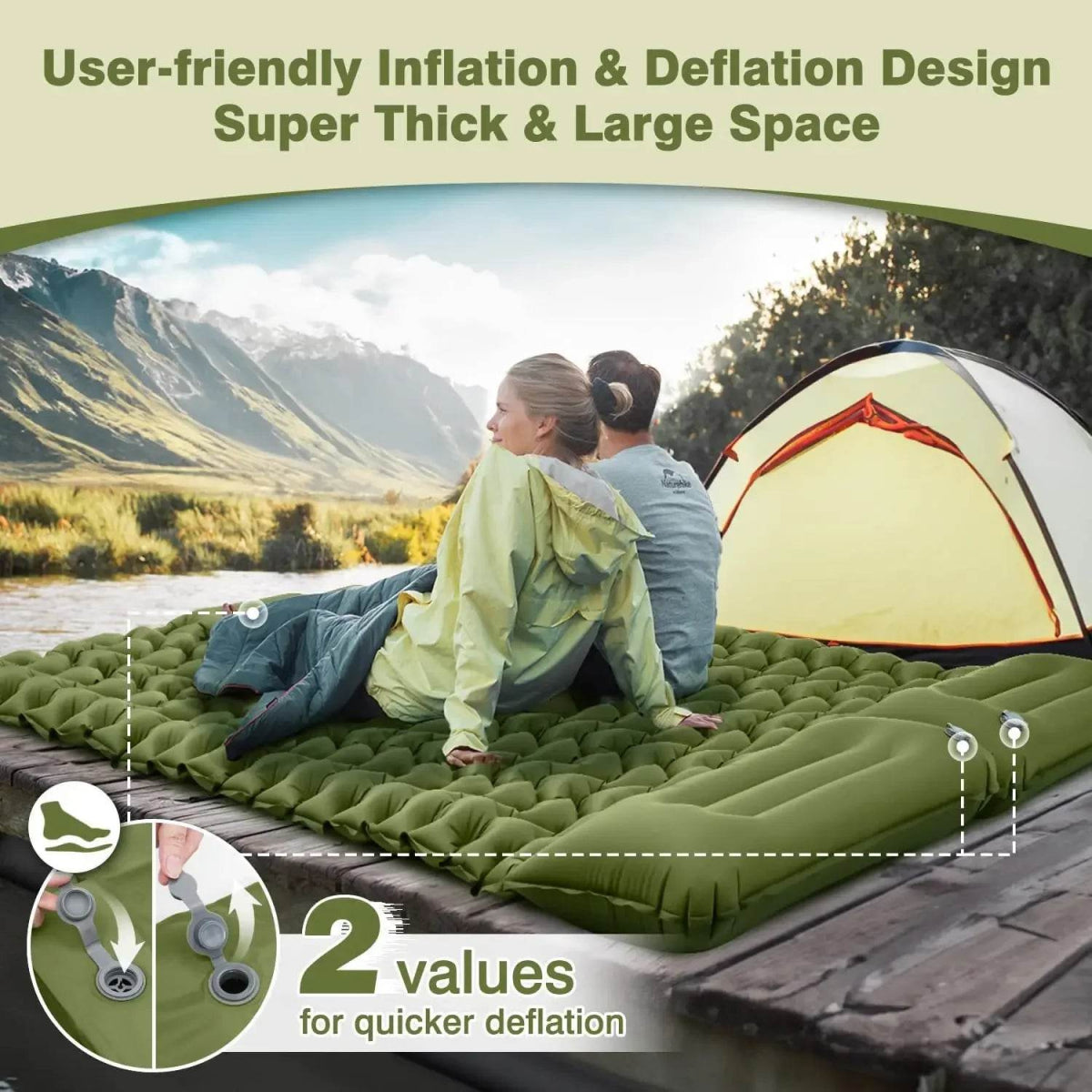 Outdoor 2 Persons Travel Bed Air Mat Double Sleeping Pad for Camping Self-Inflating Mat Sleeping Mattress with Pillow for Hiking - Sleep Galleria
