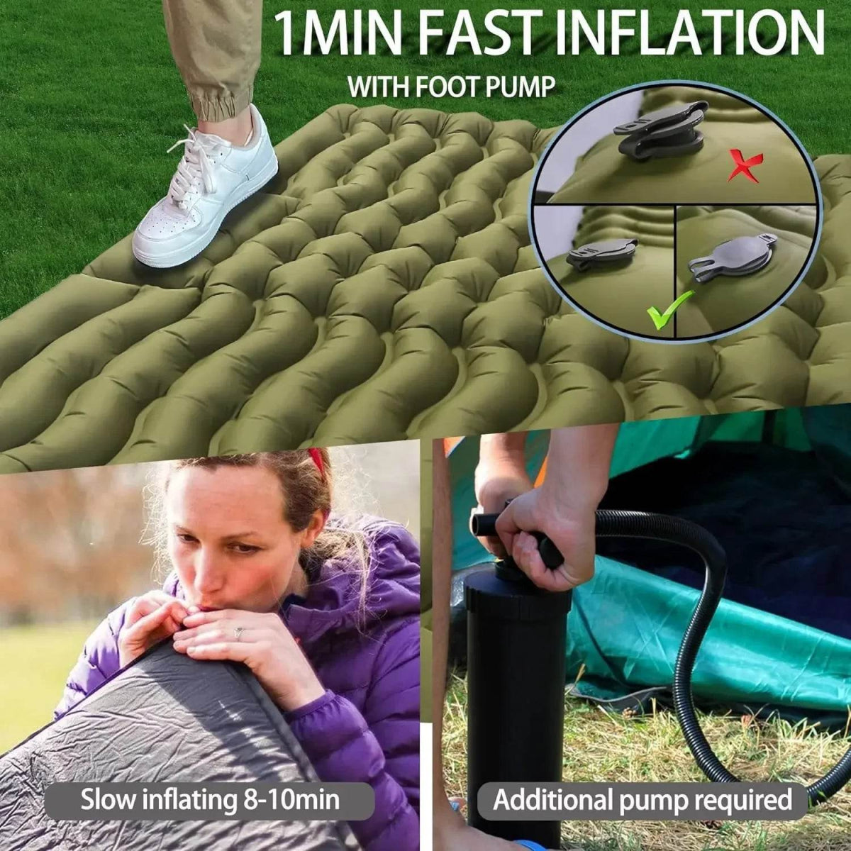 Outdoor 2 Persons Travel Bed Air Mat Double Sleeping Pad for Camping Self-Inflating Mat Sleeping Mattress with Pillow for Hiking - Sleep Galleria