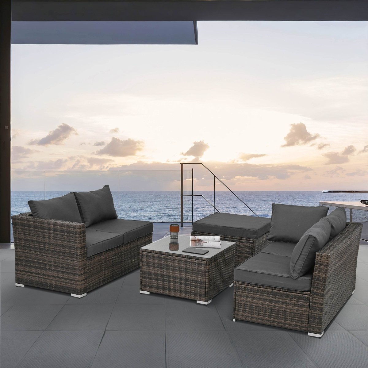 Patio Furniture, Outdoor Furniture, Seasonal PE Wicker Furniture, 4 Set Wicker Furniture With Tempered Glass Coffee Table - Sleep Galleria