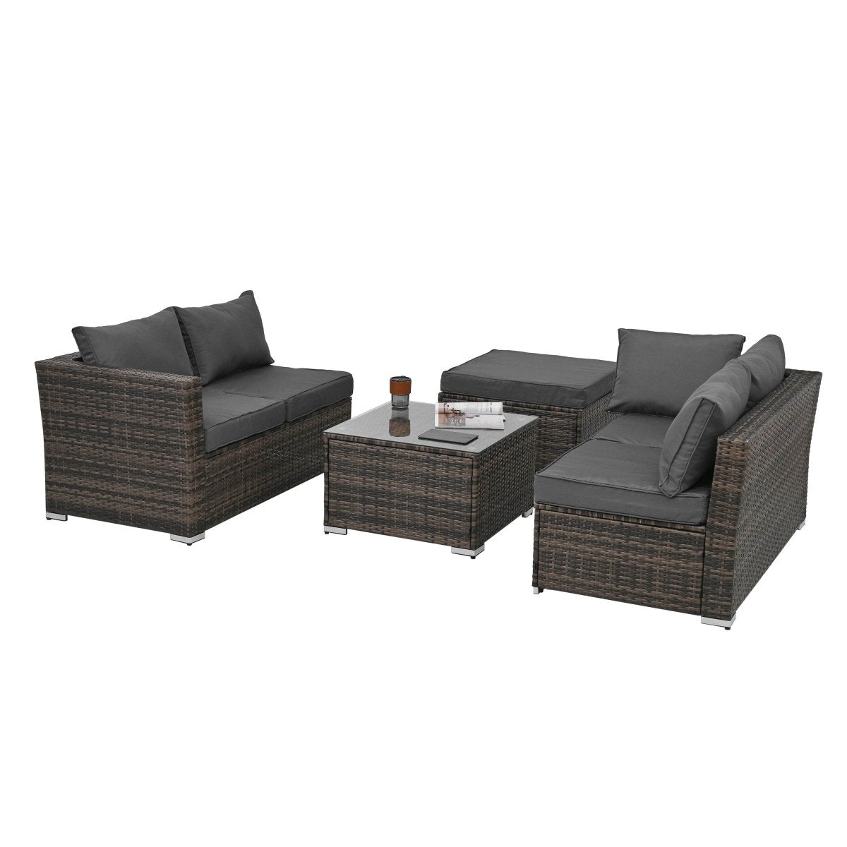 Patio Furniture, Outdoor Furniture, Seasonal PE Wicker Furniture, 4 Set Wicker Furniture With Tempered Glass Coffee Table - Sleep Galleria