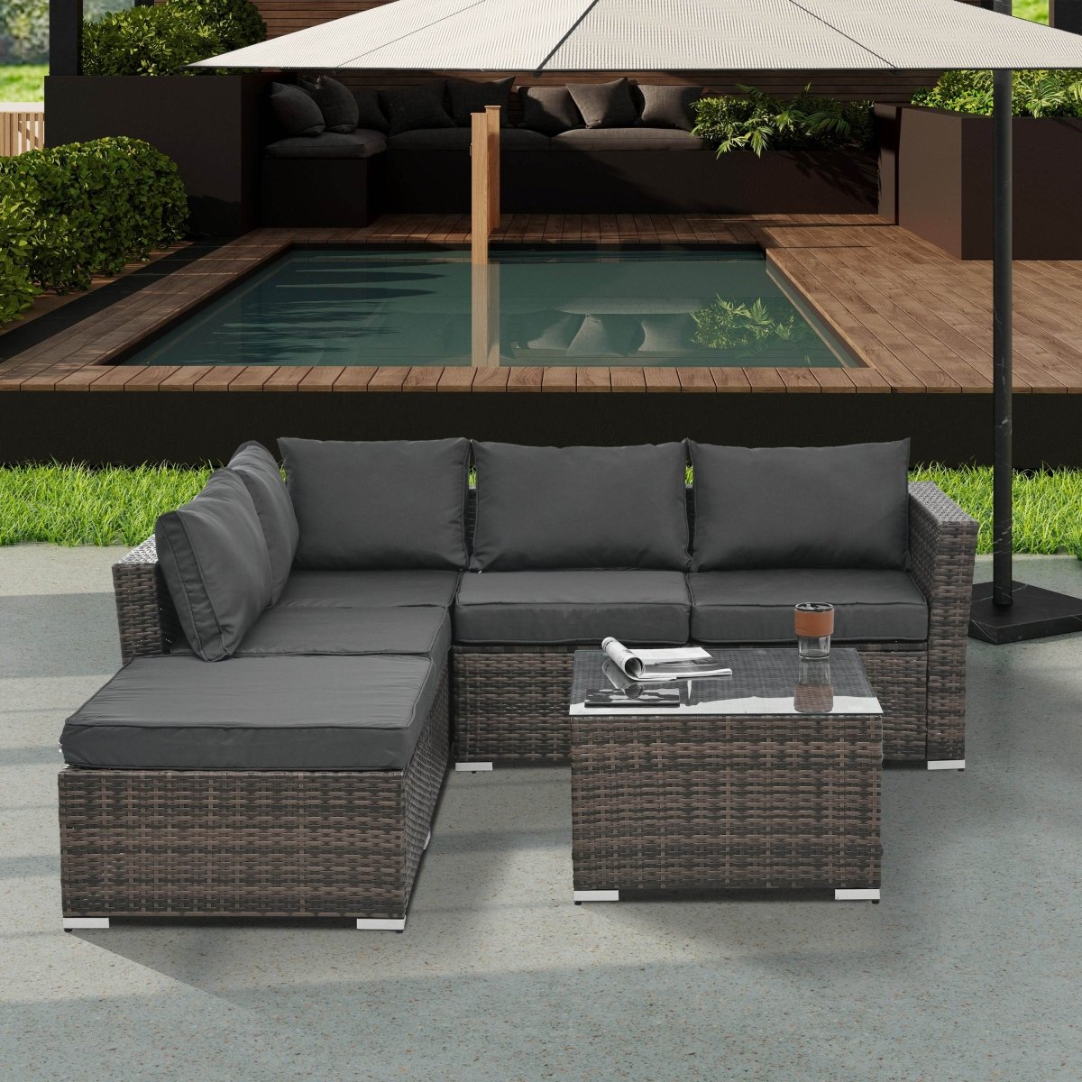 Patio Furniture, Outdoor Furniture, Seasonal PE Wicker Furniture, 4 Set Wicker Furniture With Tempered Glass Coffee Table - Sleep Galleria