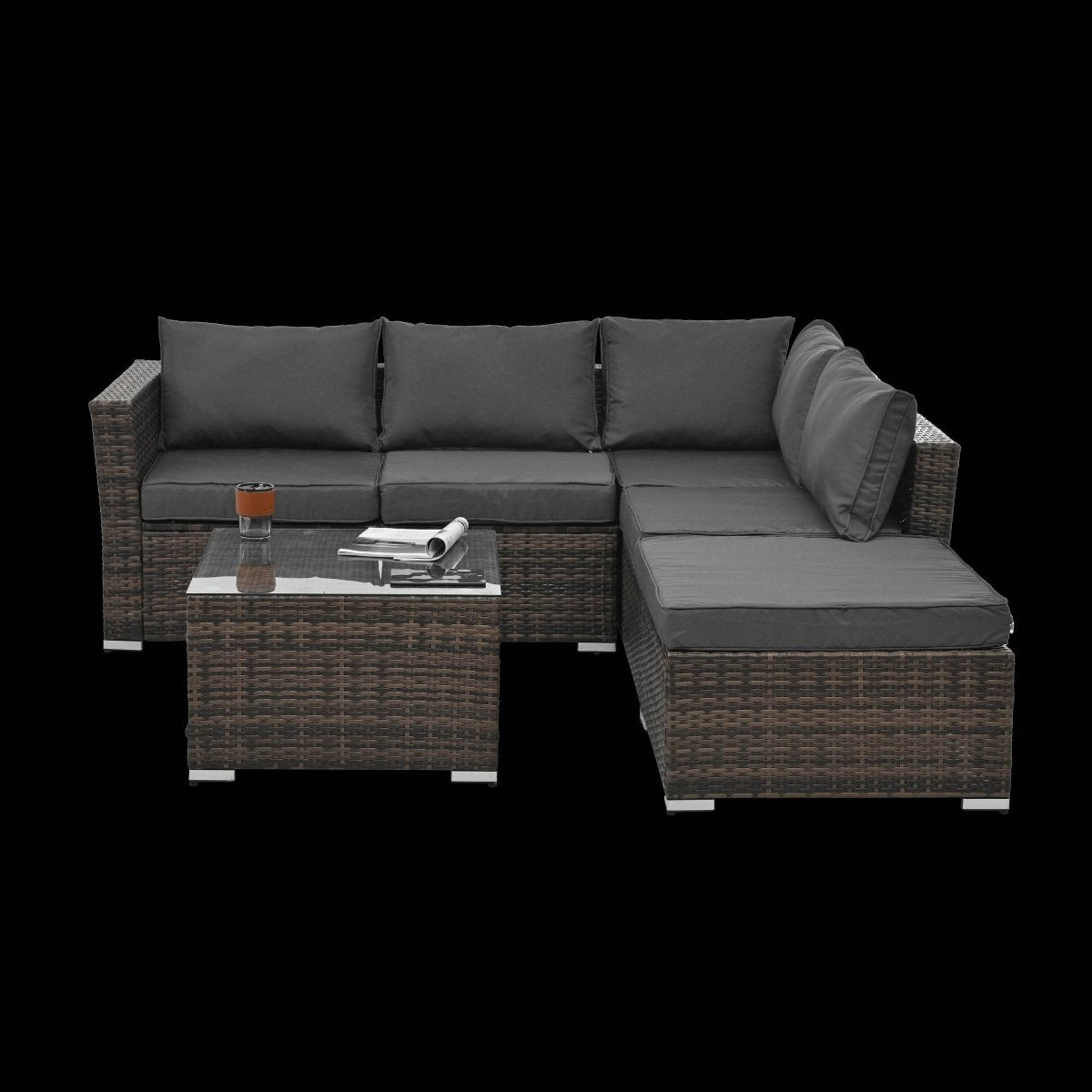 Patio Furniture, Outdoor Furniture, Seasonal PE Wicker Furniture, 4 Set Wicker Furniture With Tempered Glass Coffee Table - Sleep Galleria