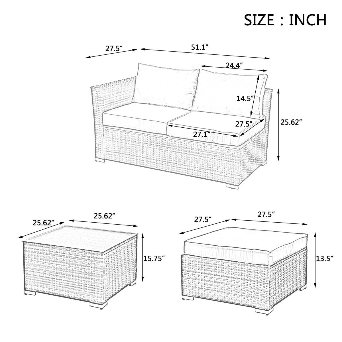 Patio Furniture, Outdoor Furniture, Seasonal PE Wicker Furniture, 4 Set Wicker Furniture With Tempered Glass Coffee Table - Sleep Galleria