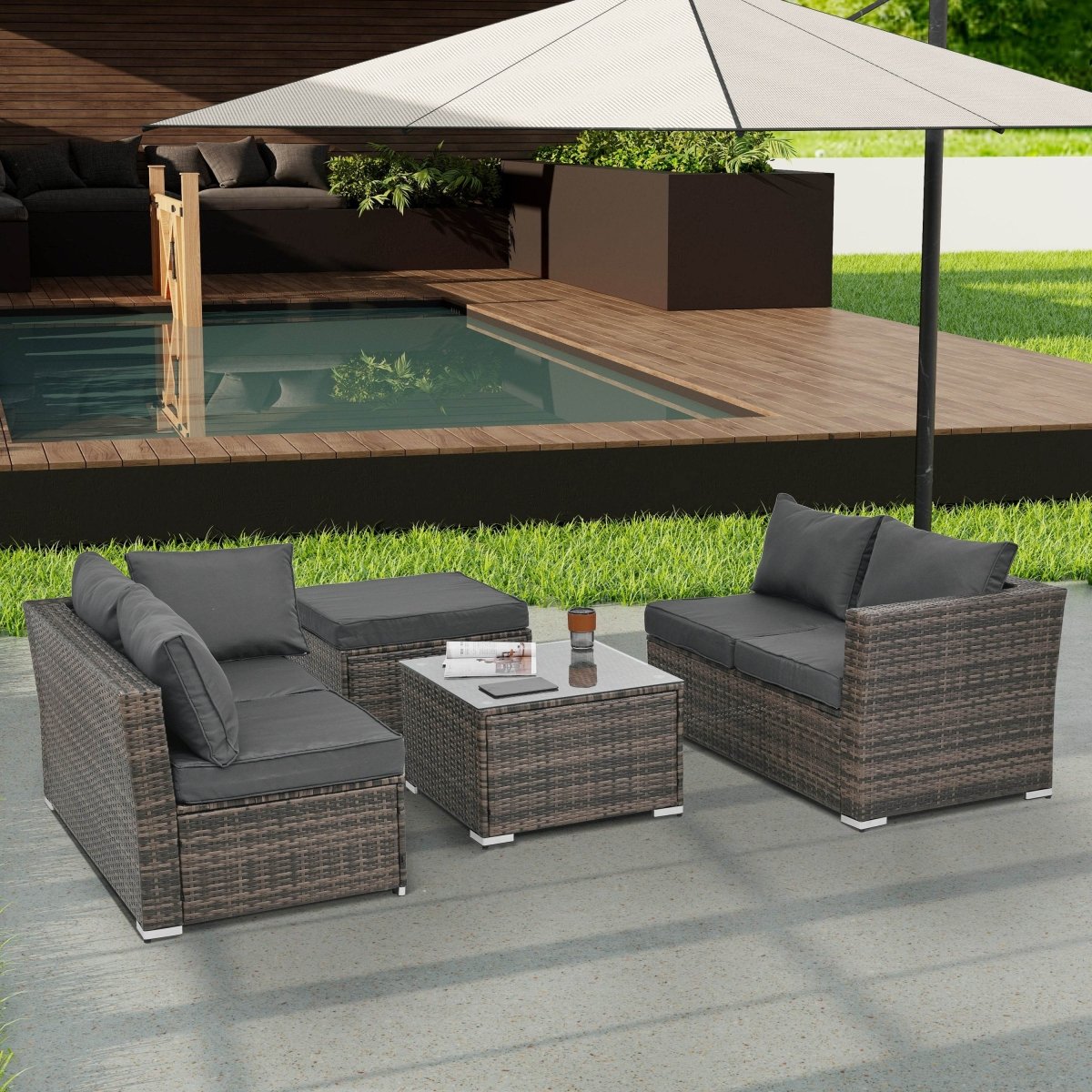 Patio Furniture, Outdoor Furniture, Seasonal PE Wicker Furniture, 4 Set Wicker Furniture With Tempered Glass Coffee Table - Sleep Galleria