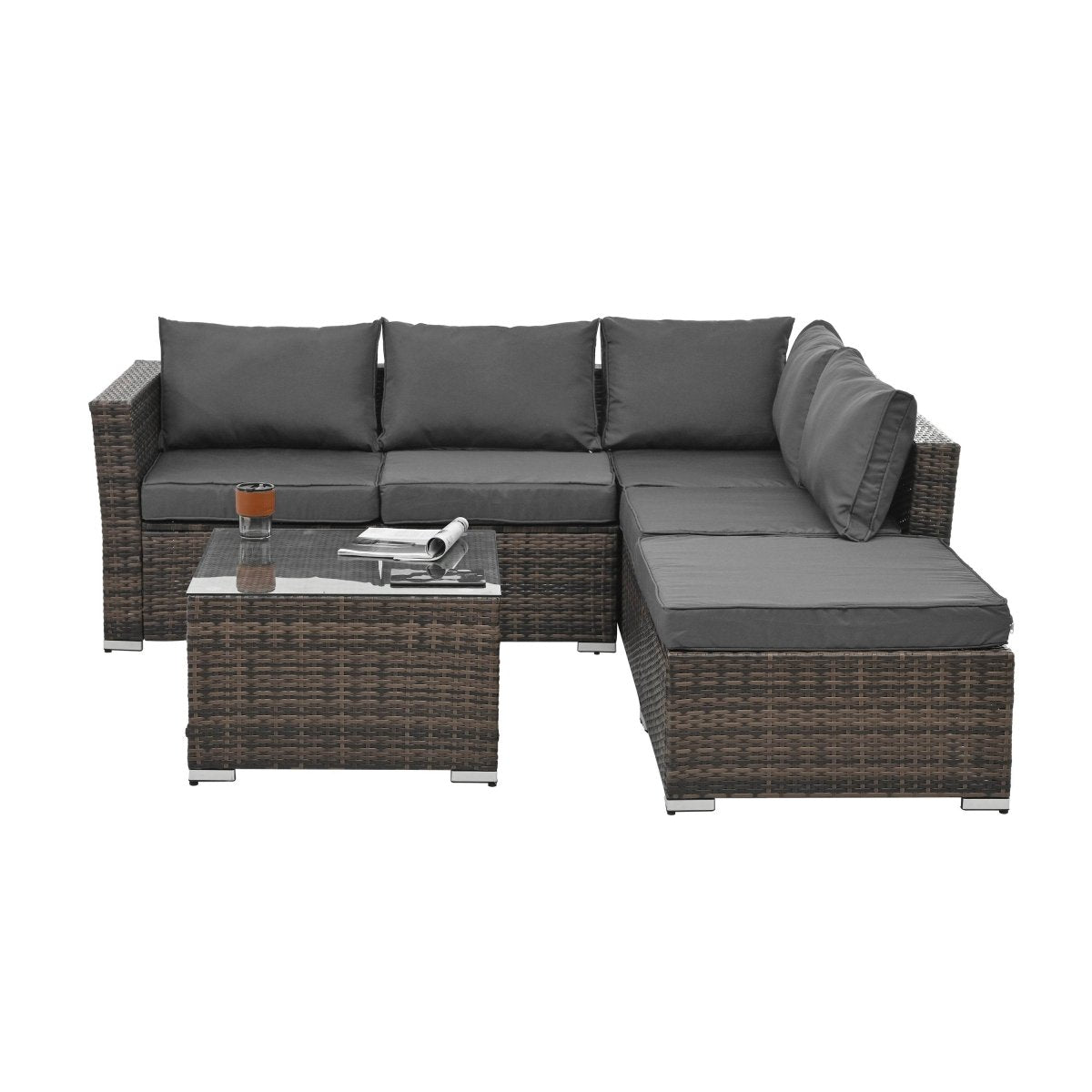 Patio Furniture, Outdoor Furniture, Seasonal PE Wicker Furniture, 4 Set Wicker Furniture With Tempered Glass Coffee Table - Sleep Galleria