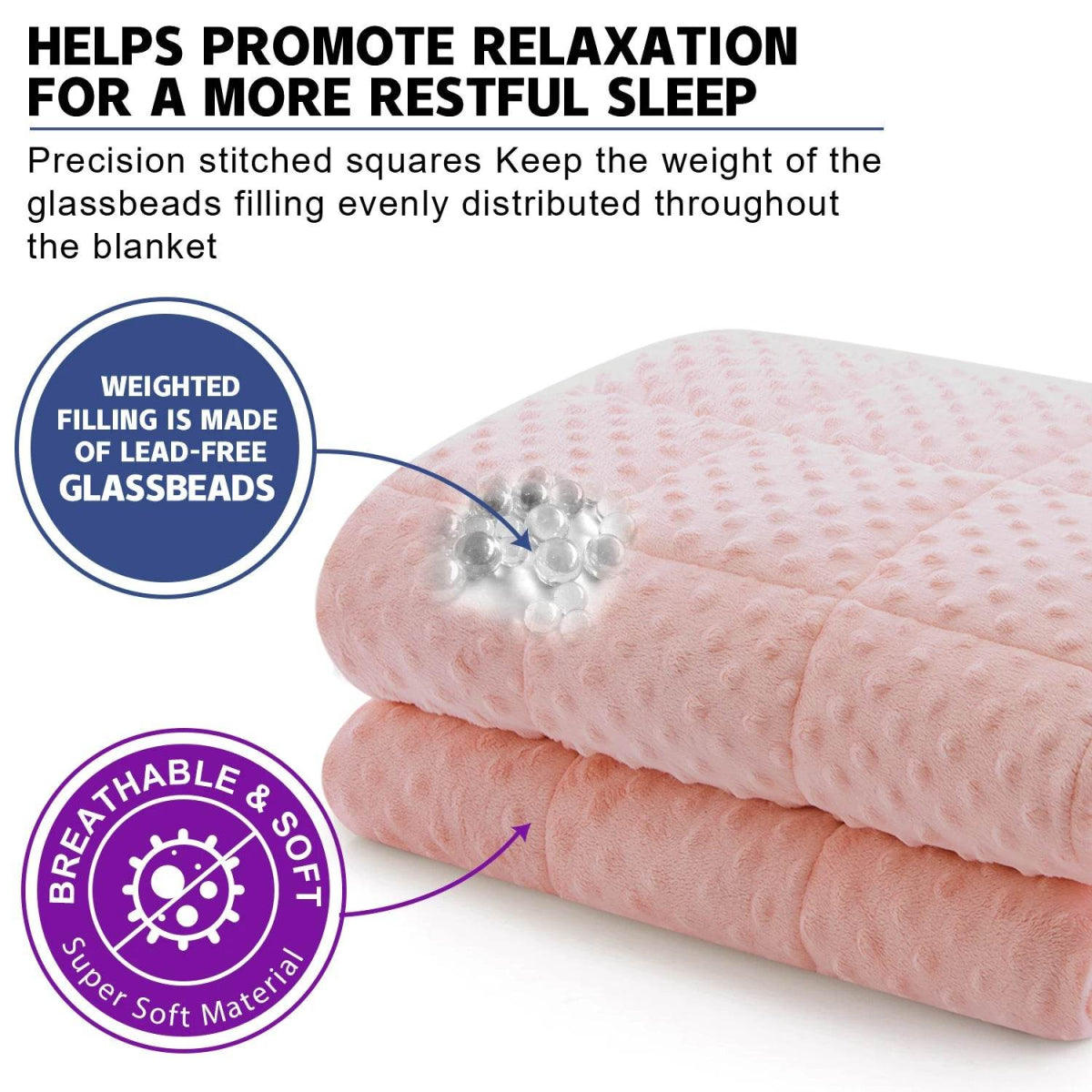 Pink Breathable Soft Minky Weighted Throw Blanket for All Season Single Double Couple Weighted Haveay Blanket with Glass Beads - Sleep Galleria