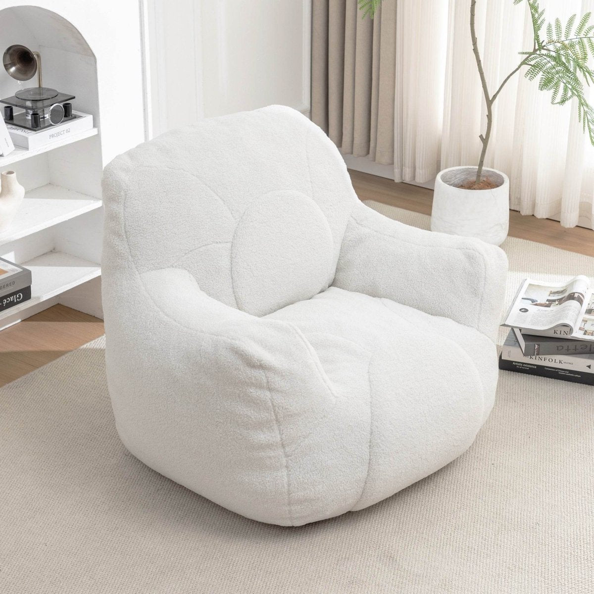 Plush White Teddy Foam Bean Bag Chair - Sleep Galleria
