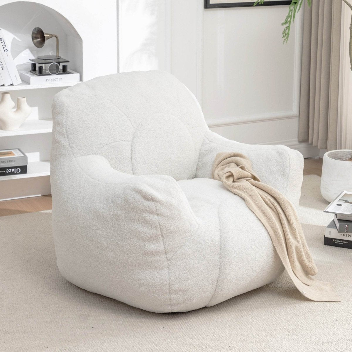 Plush White Teddy Foam Bean Bag Chair - Sleep Galleria