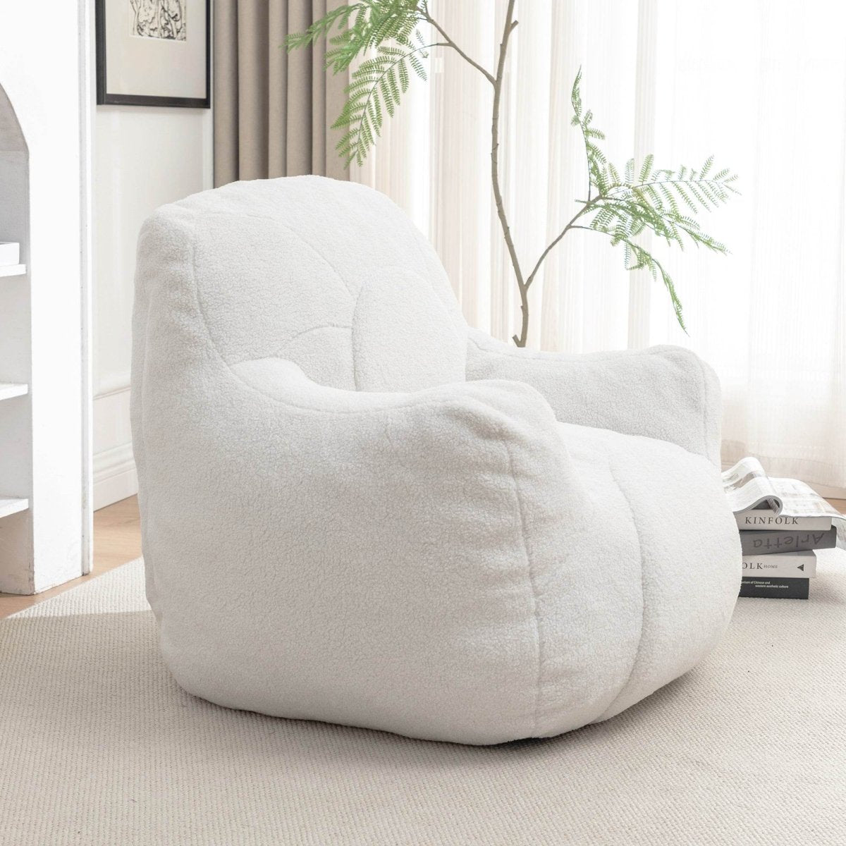 Plush White Teddy Foam Bean Bag Chair - Sleep Galleria