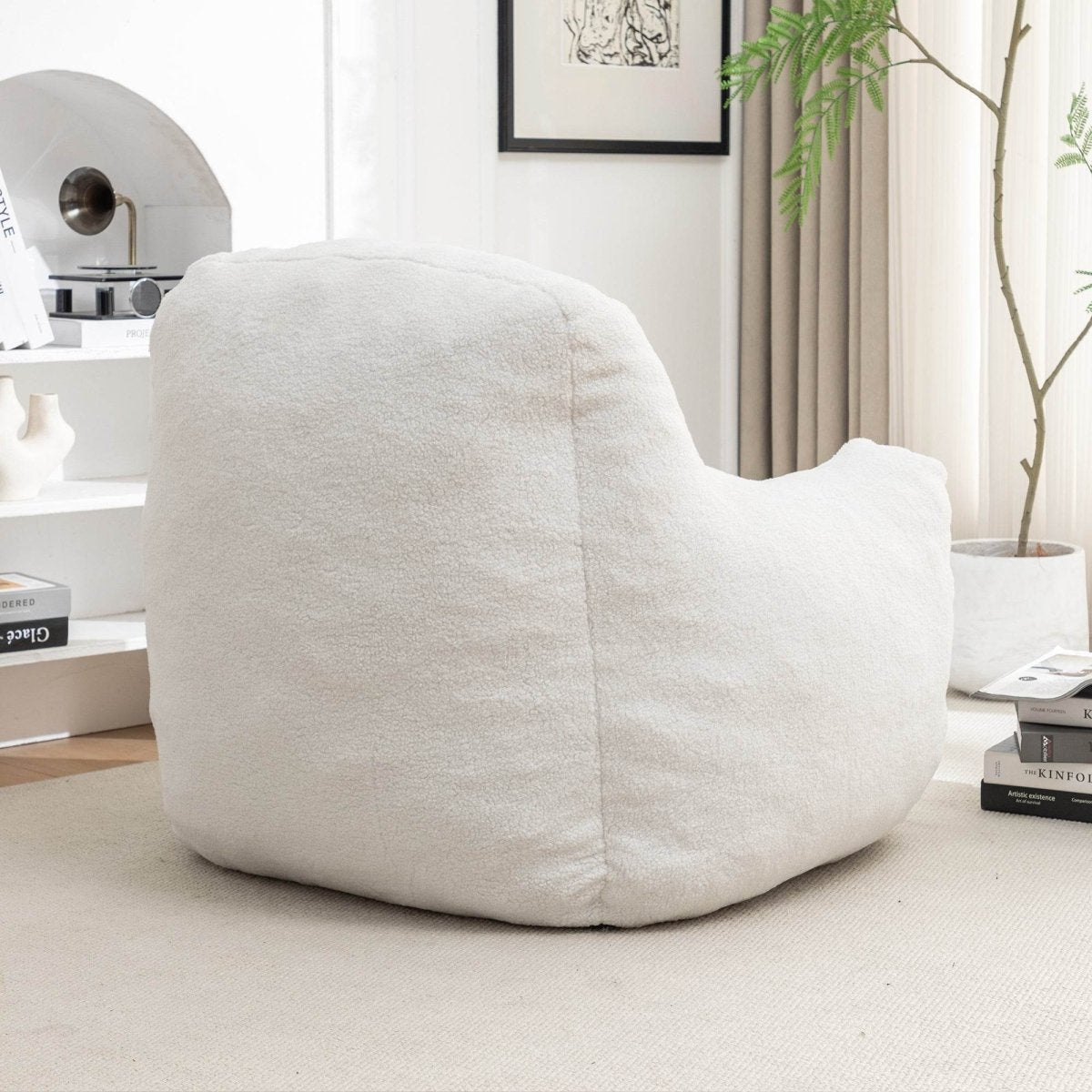 Plush White Teddy Foam Bean Bag Chair - Sleep Galleria