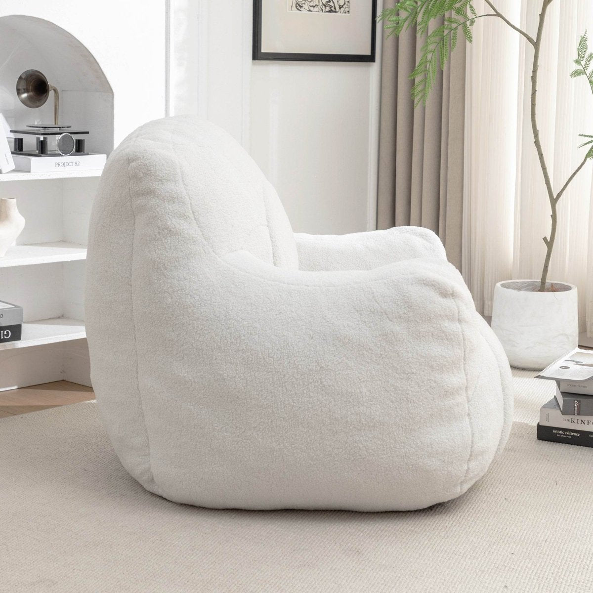 Plush White Teddy Foam Bean Bag Chair - Sleep Galleria