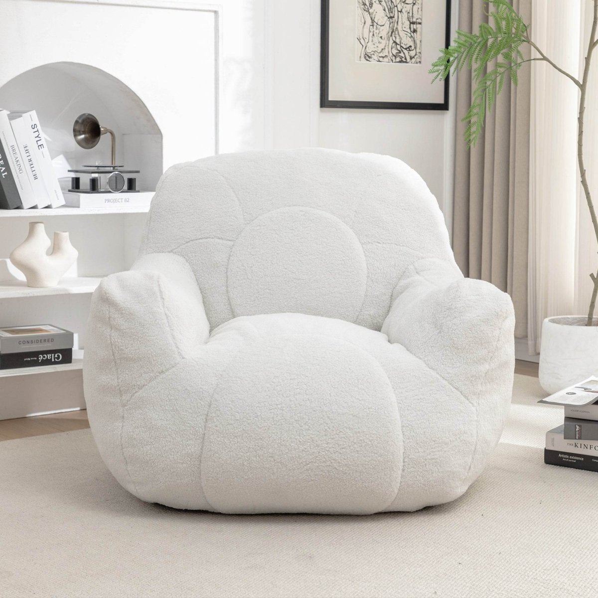 Plush White Teddy Foam Bean Bag Chair - Sleep Galleria