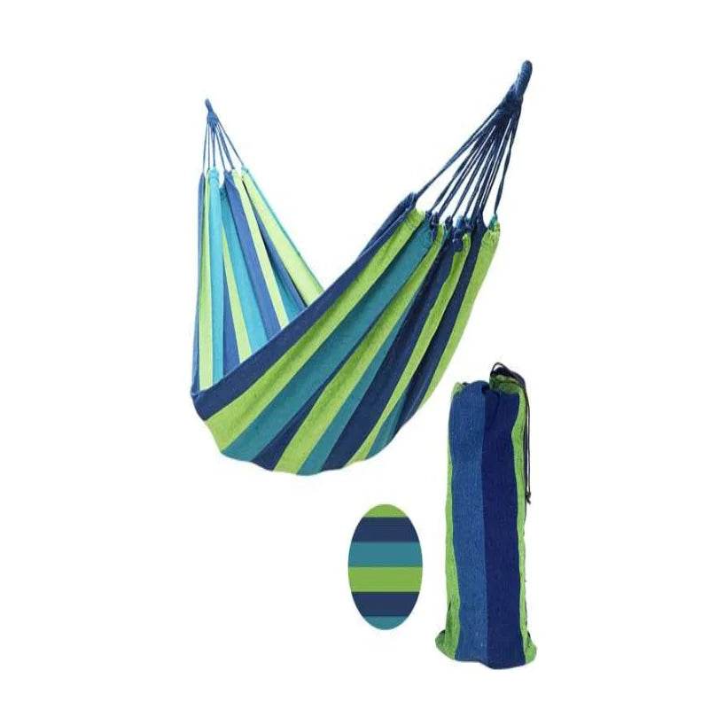 Portable Outdoor Hammock for Garden, Balcony & Backyard - Breathable Anti-Rollover Design, Stable Knots, Blue & Green Striped Fa - Sleep Galleria