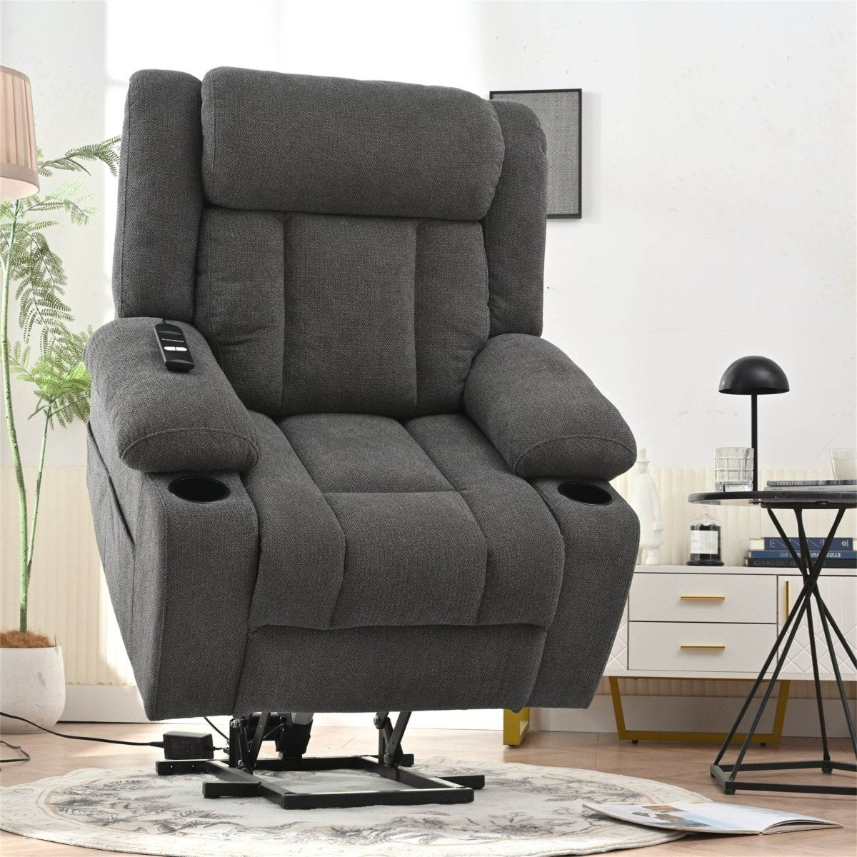 Power Lift Recliner Chair with Extended Footrest - Dark Gray - Sleep Galleria