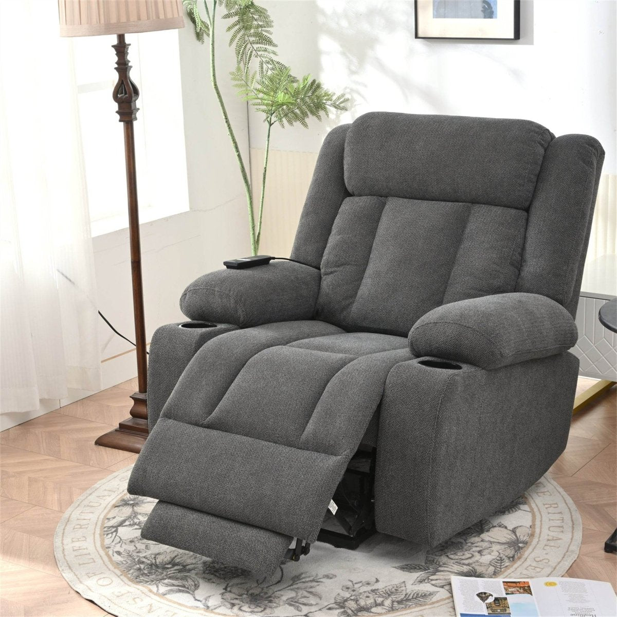 Power Lift Recliner Chair with Extended Footrest - Dark Gray - Sleep Galleria