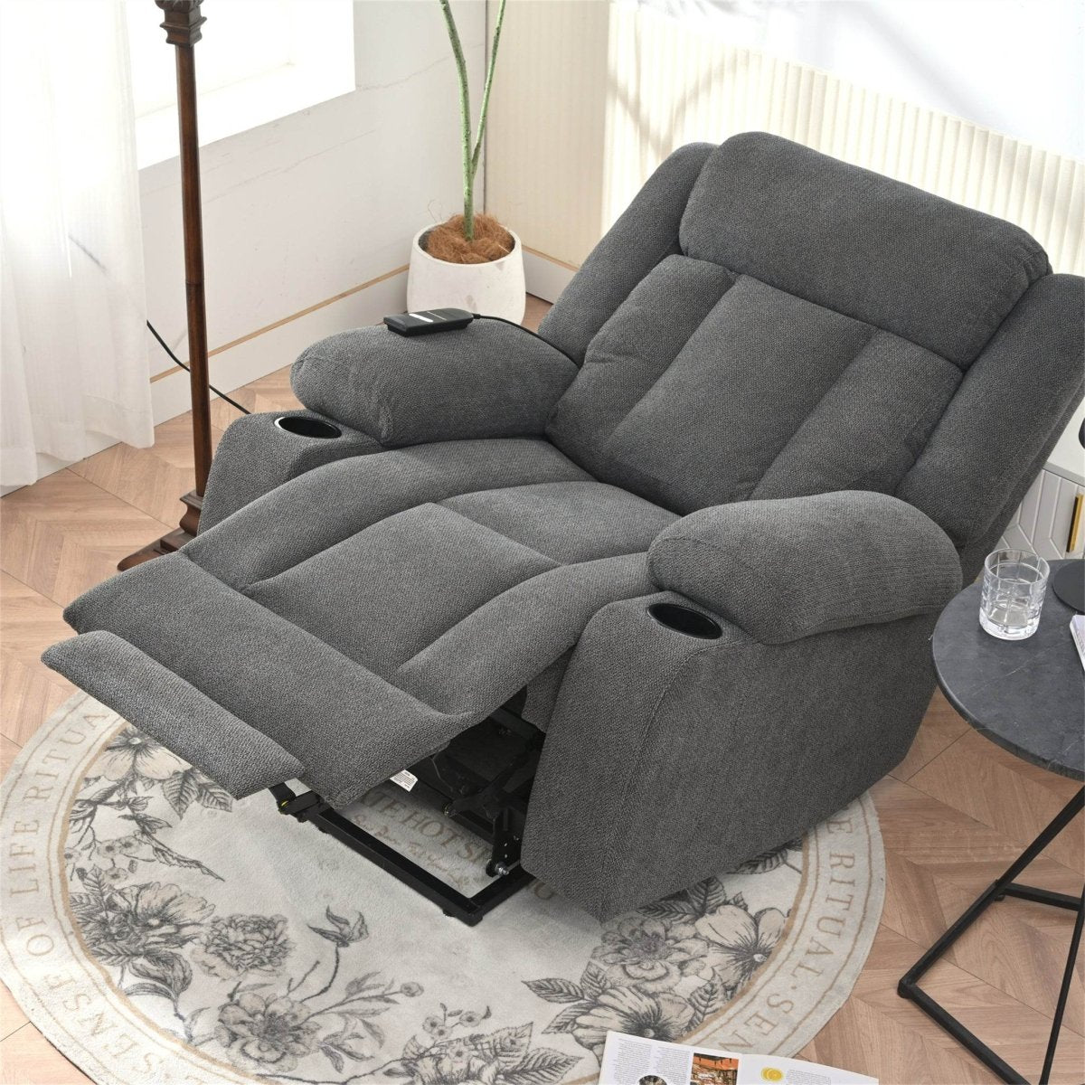 Power Lift Recliner Chair with Extended Footrest - Dark Gray - Sleep Galleria