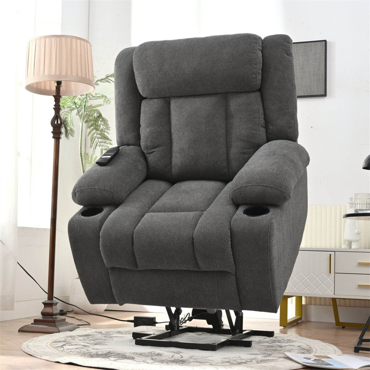 Power Lift Recliner Chair with Extended Footrest - Dark Gray - Sleep Galleria