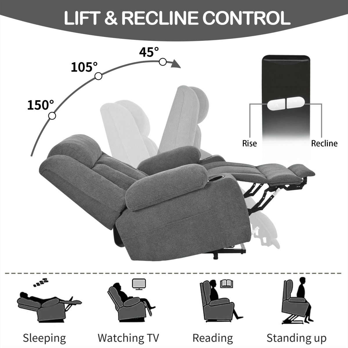 Power Lift Recliner Chair with Extended Footrest - Dark Gray - Sleep Galleria