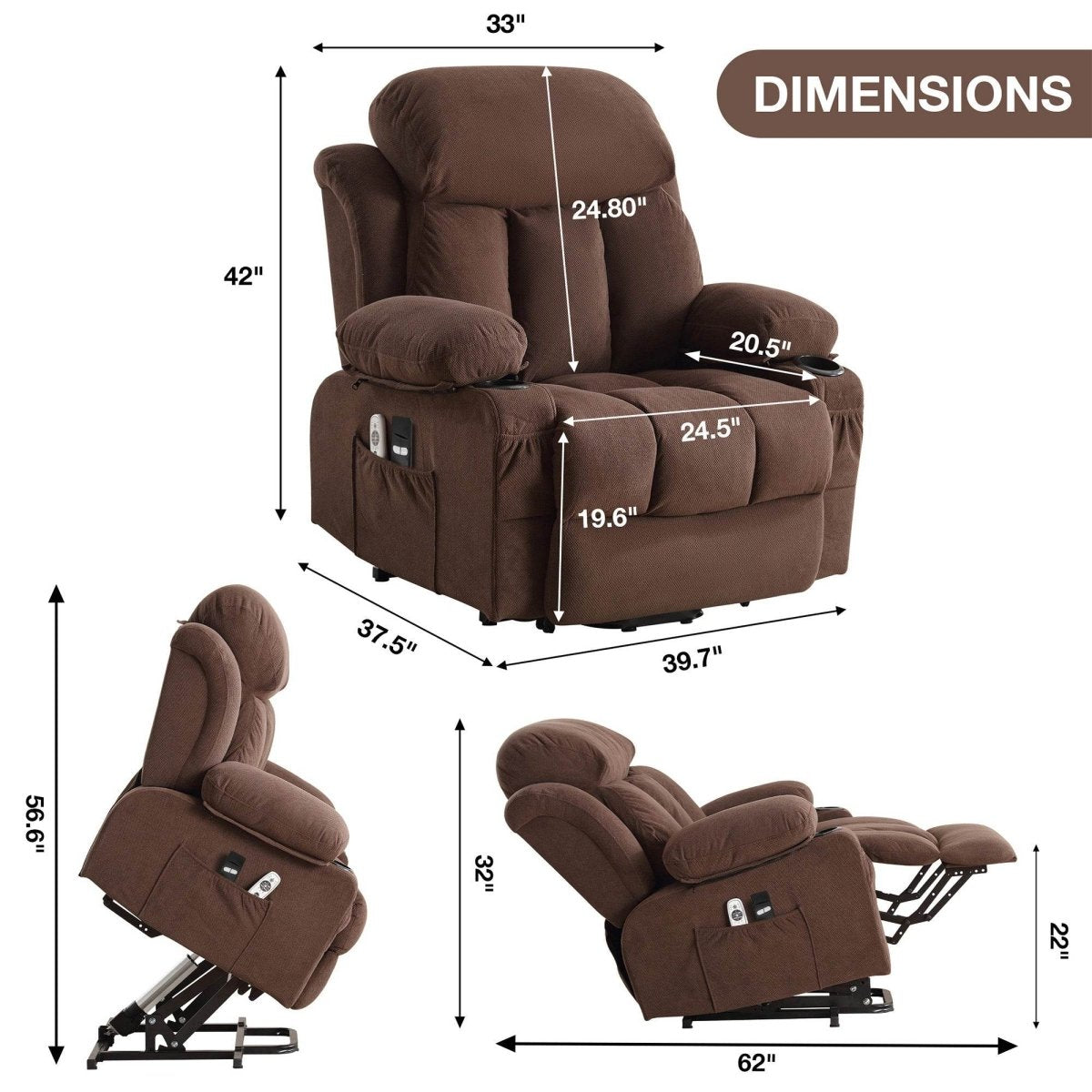 Power Lift Recliner Chair with Heat and Massage - Brown - Sleep Galleria