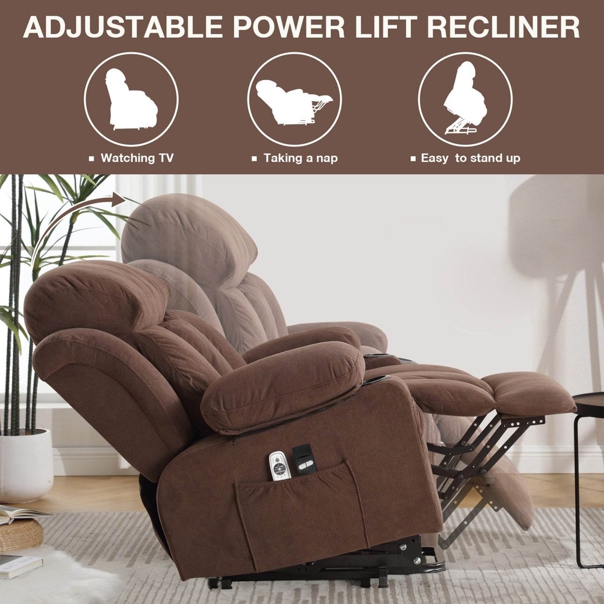 Power Lift Recliner Chair with Heat and Massage - Brown - Sleep Galleria