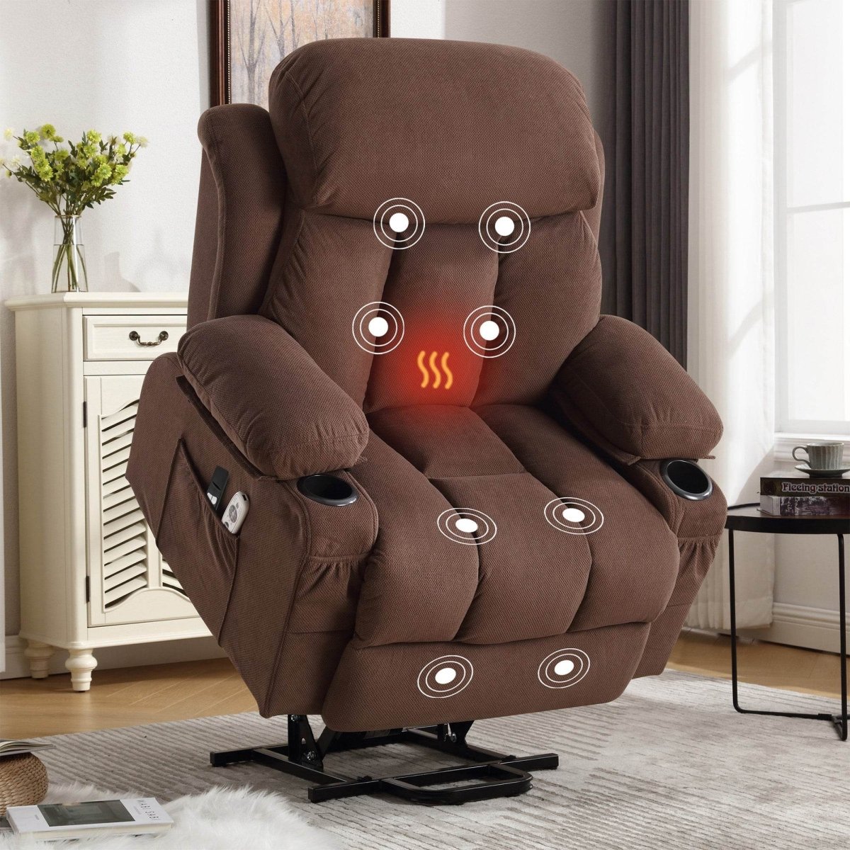 Power Lift Recliner Chair with Heat and Massage - Brown - Sleep Galleria