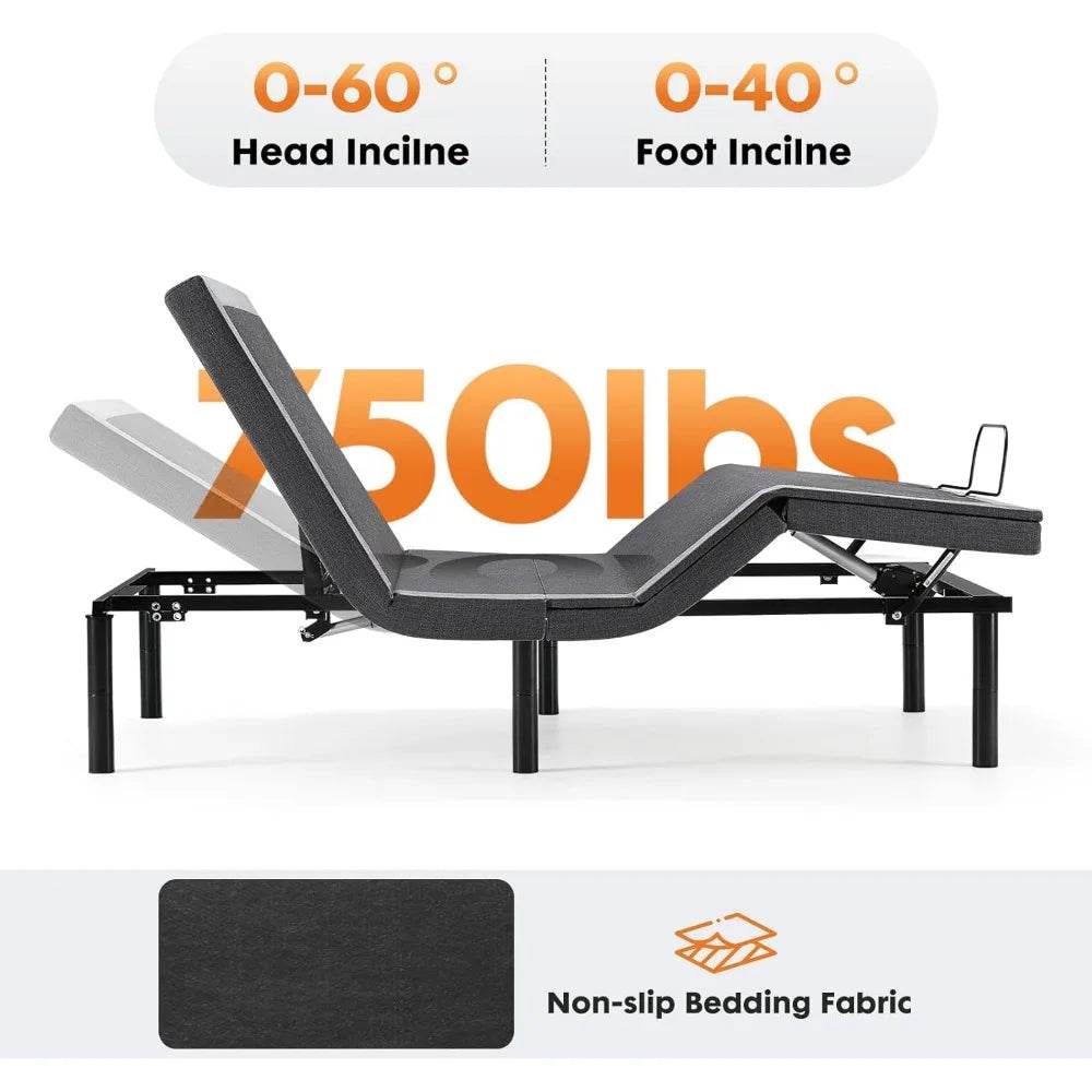 Queen Adjustable Bed Frame, Ergonomic Electric Bed Base with Wireless Remote and 2 USB Ports, Head and Foot Incline - Omega Lifestyles