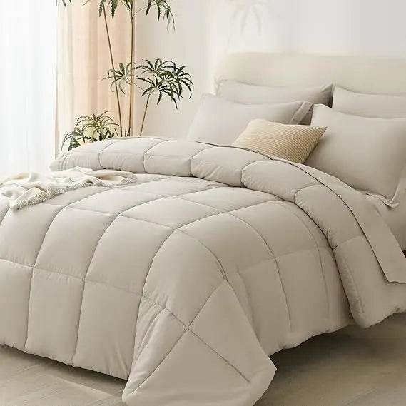 Queen Bed in a Bag 7 Pieces Bed in a Bag Dark Gray Queen Comforter Set Bedding Bed Set for All Season with Comforter, Flat Shee - Omega Lifestyles