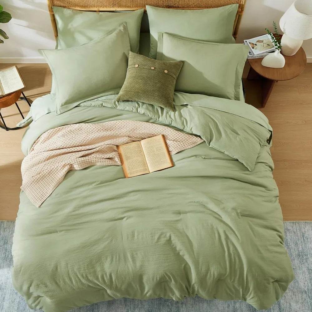 Queen Comforter Set - 7 Pieces Sage Green Soft Bed in a Bag Queen with Fitted Sheet, Flat Sheet, 2 Pillow Shams, and 2 Pillowca - Omega Lifestyles