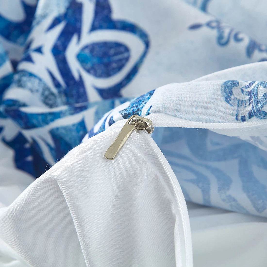 Queen size three piece quilt cover set, double sided bedding, including matching pillowcases, suitable for all seasons (blue, qu - Sleep Galleria