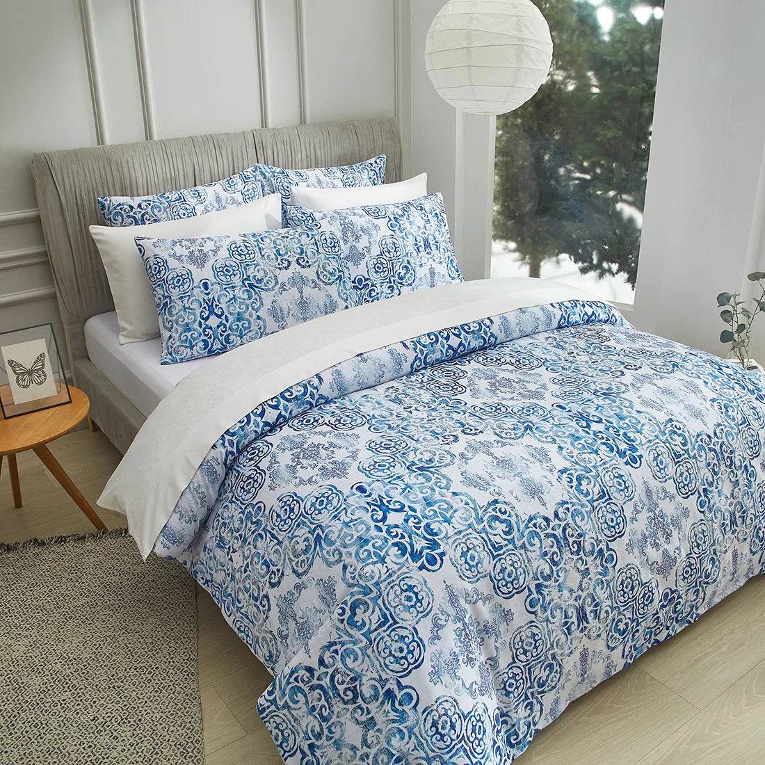 Queen size three piece quilt cover set, double sided bedding, including matching pillowcases, suitable for all seasons (blue, qu - Sleep Galleria
